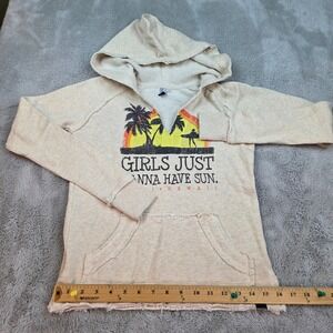 Techstyles Hoodie Womens MD Girls Just Wanna Have Sun Maui Graphic Tan 80c